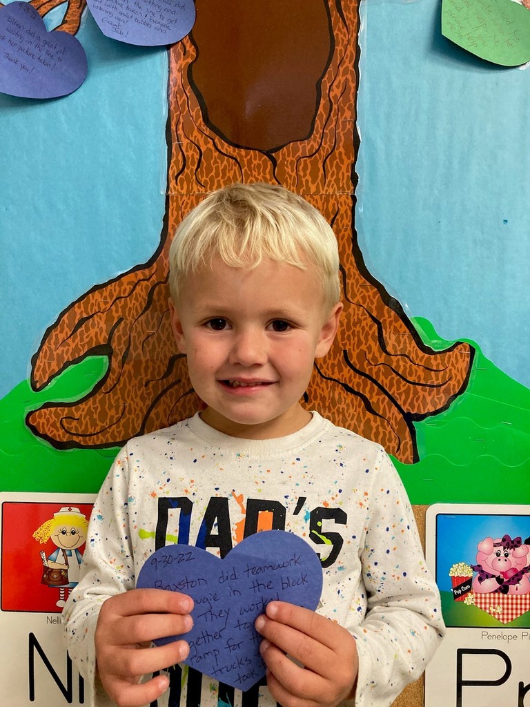 9/30/22 Baxston received the Kindness Heart Award