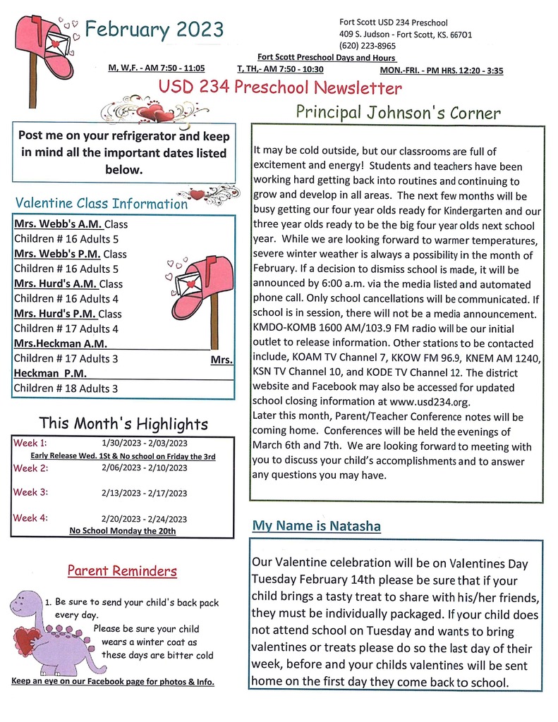 February 2023 Preschool Newsletter